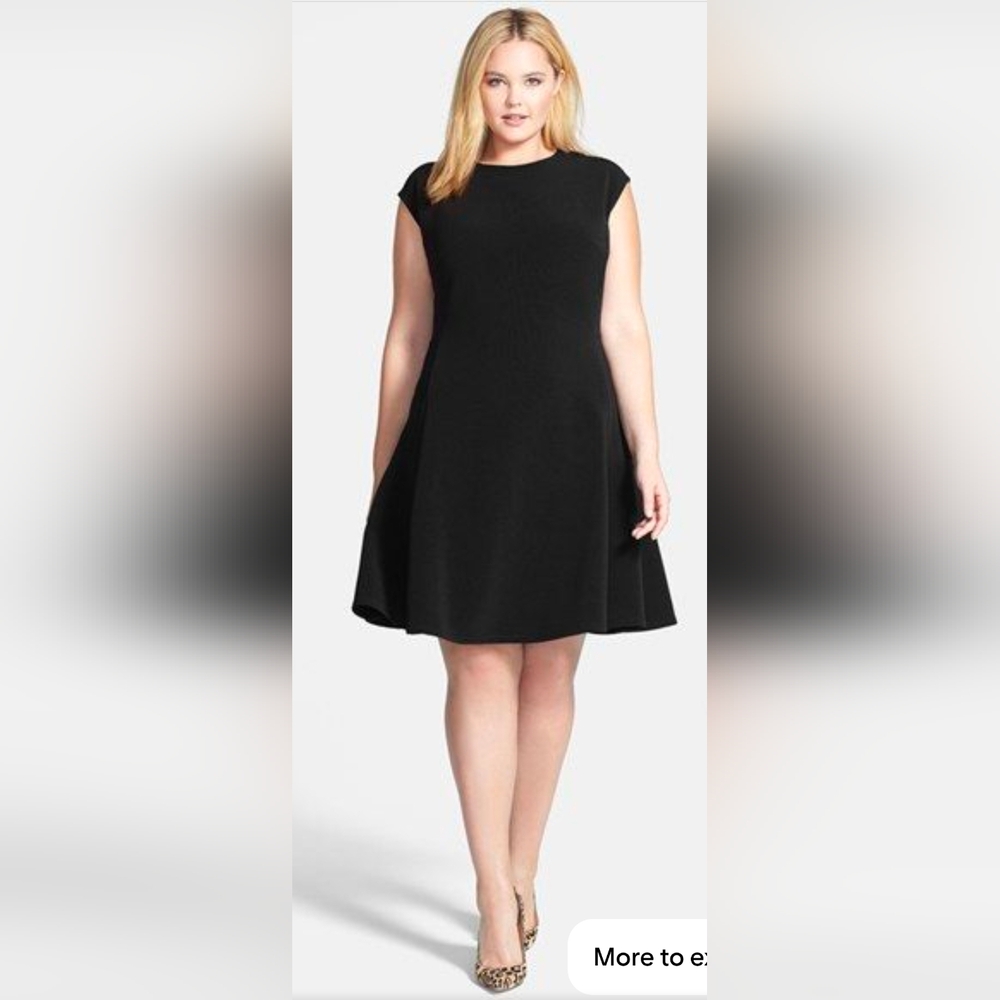 Halogen Ottoman Knit Fit Flare Black Cap Sleeves Size M Mini Dress Zipper - Picture 9 of 9